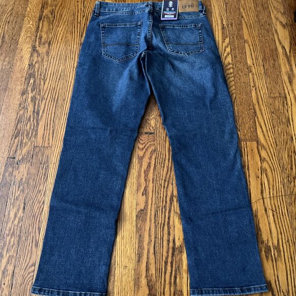 NWT Izod Men's 30x30 Saltwater Straight Fit Stretch Dark Wash Blue Jeans - Picture 7 of 9